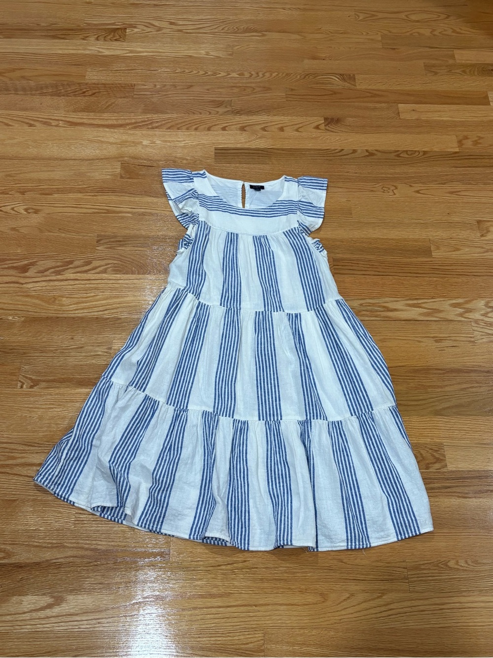 J. Crew Factory Blue and White Striped Tiered Casual Dress